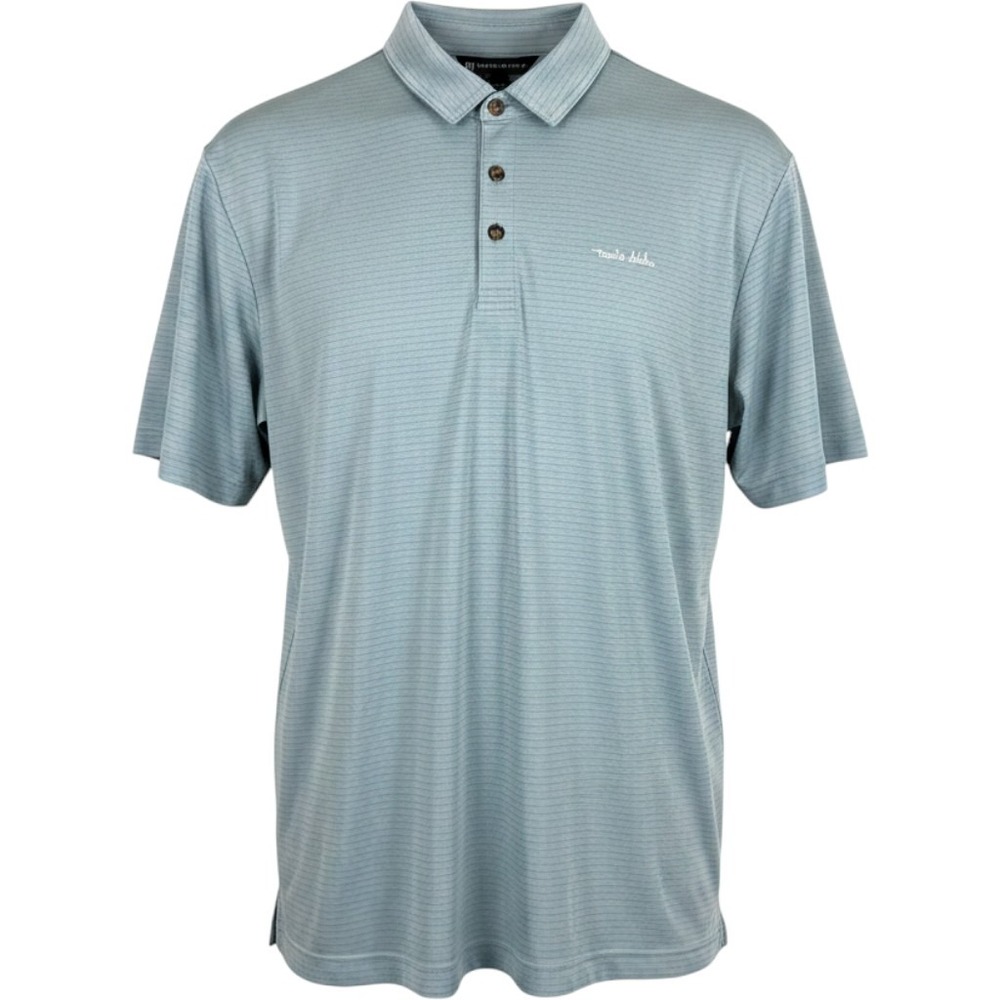 TravisMathew Polo Shirt Mens Large Blue Micro Stripe Short Sleeve Golf Top